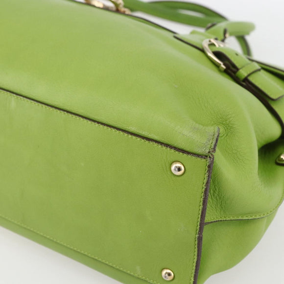 Salvatore Ferragamo Gancini Tote Bag Leather Green Gold Auth 155313