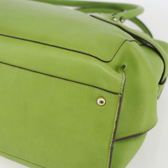 Salvatore Ferragamo Gancini Tote Bag Leather Green Gold Auth 155313