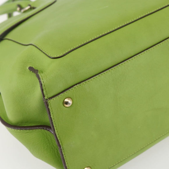 Salvatore Ferragamo Gancini Tote Bag Leather Green Gold Auth 155313