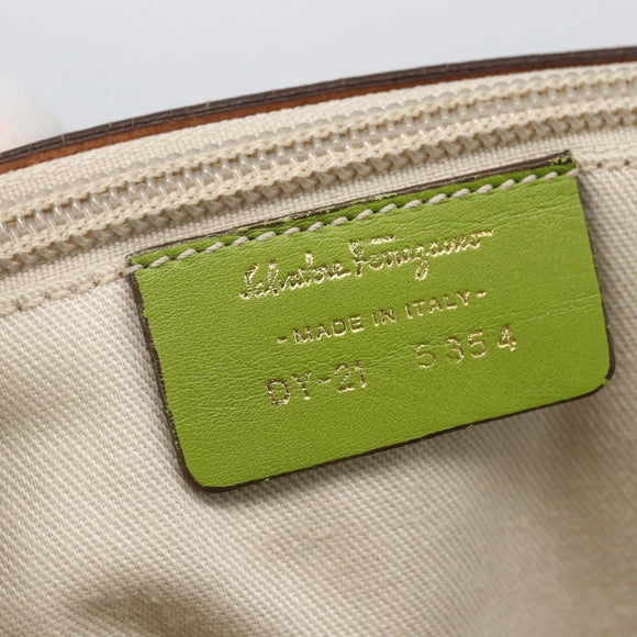 Salvatore Ferragamo Gancini Tote Bag Leather Green Gold Auth 155313