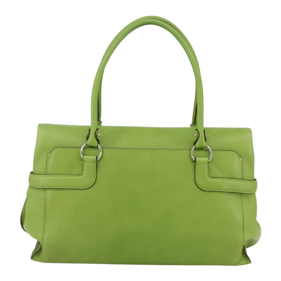 Salvatore Ferragamo Gancini Tote Bag Leather Green Gold Auth 155313