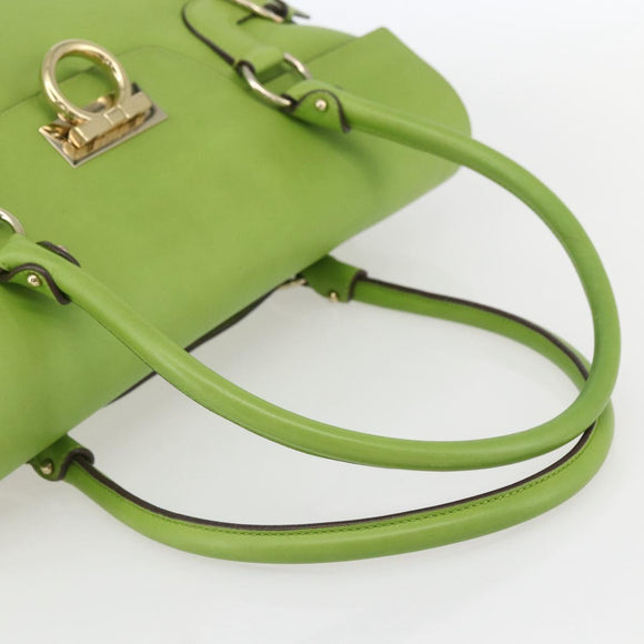 Salvatore Ferragamo Gancini Tote Bag Leather Green Gold Auth 155313