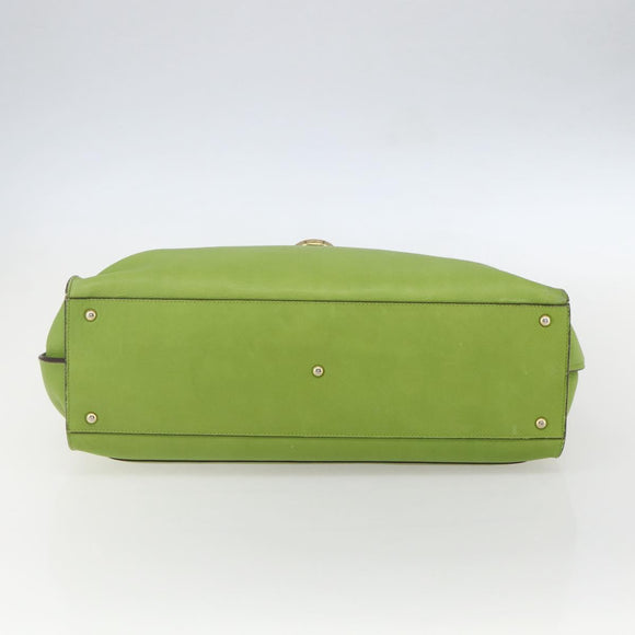 Salvatore Ferragamo Gancini Tote Bag Leather Green Gold Auth 155313