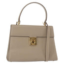 Salvatore Ferragamo Gancini Hand Bag Leather 2way Beige Gold Auth 155314-1