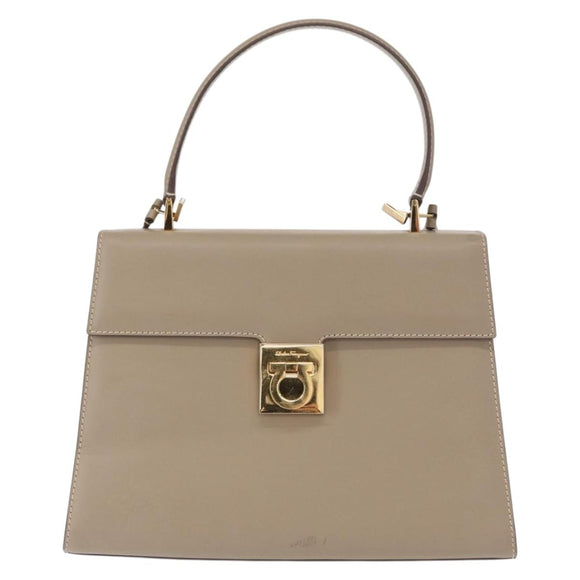 Salvatore Ferragamo Gancini Hand Bag Leather 2way Beige Gold Auth 155314