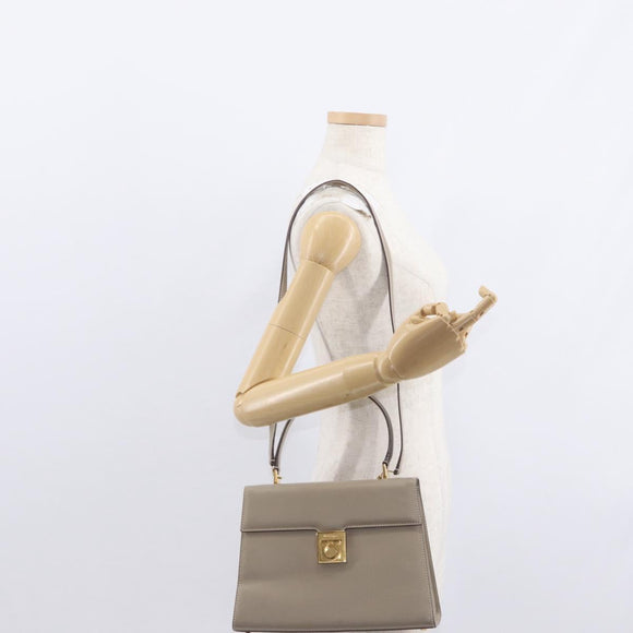Salvatore Ferragamo Gancini Hand Bag Leather 2way Beige Gold Auth 155314