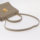 Salvatore Ferragamo Gancini Hand Bag Leather 2way Beige Gold Auth 155314-9