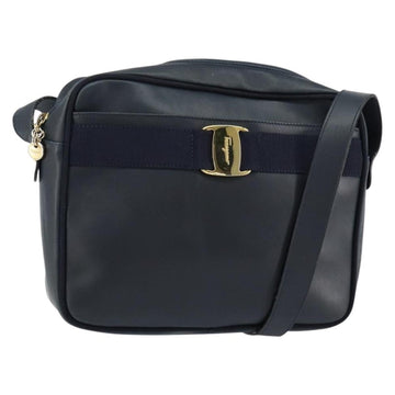 Salvatore Ferragamo Vala Shoulder Bag Leather Navy Gold Auth 155315