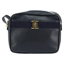 Salvatore Ferragamo Vala Shoulder Bag Leather Navy Gold Auth 155315-13