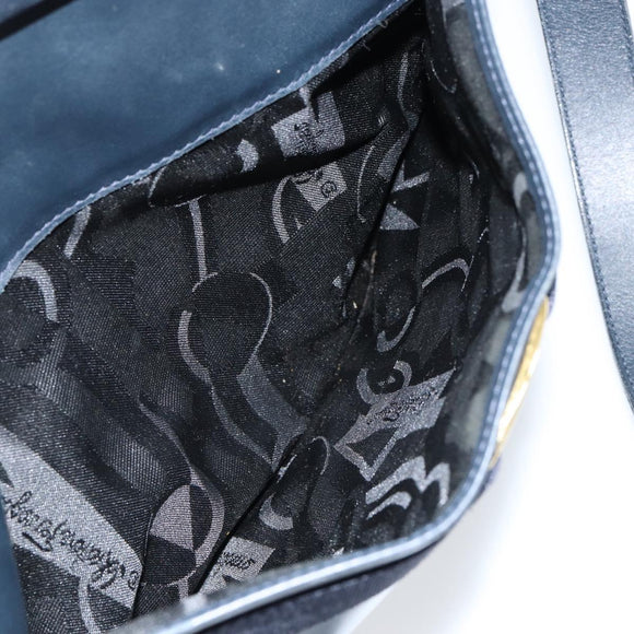 Salvatore Ferragamo Vala Shoulder Bag Leather Navy Gold Auth 155315