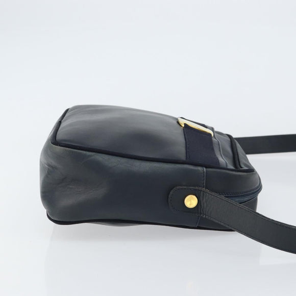 Salvatore Ferragamo Vala Shoulder Bag Leather Navy Gold Auth 155315