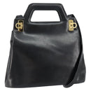 Salvatore Ferragamo Gancini Hand Bag Leather 2way Black Gold Auth 155316-1