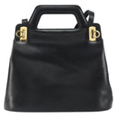 Salvatore Ferragamo Gancini Hand Bag Leather 2way Black Gold Auth 155316-13