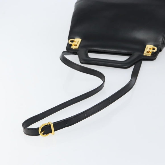 Salvatore Ferragamo Gancini Hand Bag Leather 2way Black Gold Auth 155316