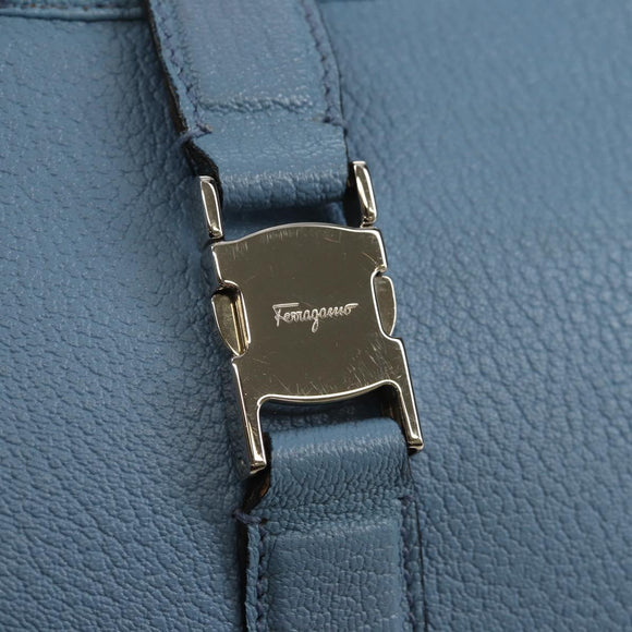 Salvatore Ferragamo Shoulder Bag Leather Blue Silver Auth 155317V