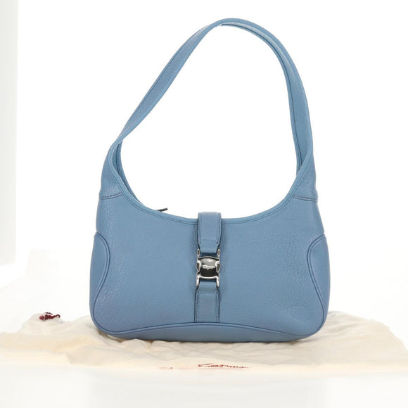 Salvatore Ferragamo Shoulder Bag Leather Blue Silver Auth 155317V
