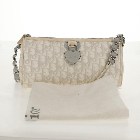 Christian Dior Trotter Romantic Shoulder Bag PVC White Silver Auth 155320V