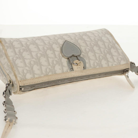 Christian Dior Trotter Romantic Shoulder Bag PVC White Silver Auth 155320V