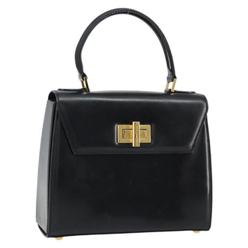 CELINE Hand Bag Leather Black Gold Auth 155321