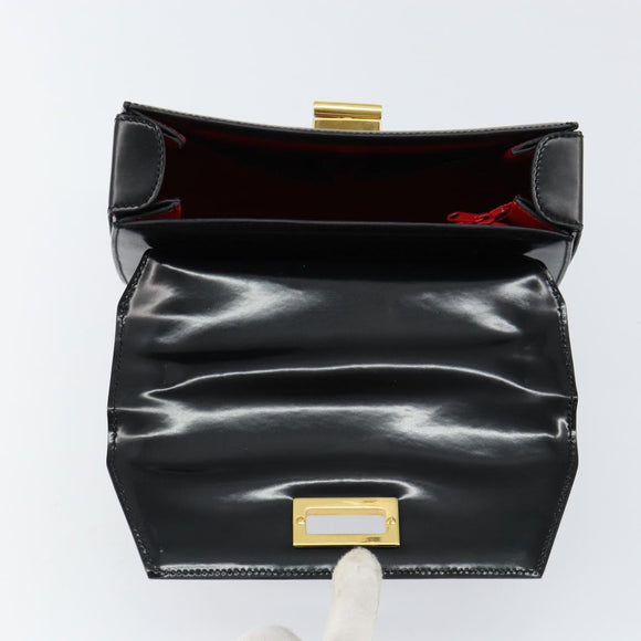 CELINE Hand Bag Leather Black Gold Auth 155321