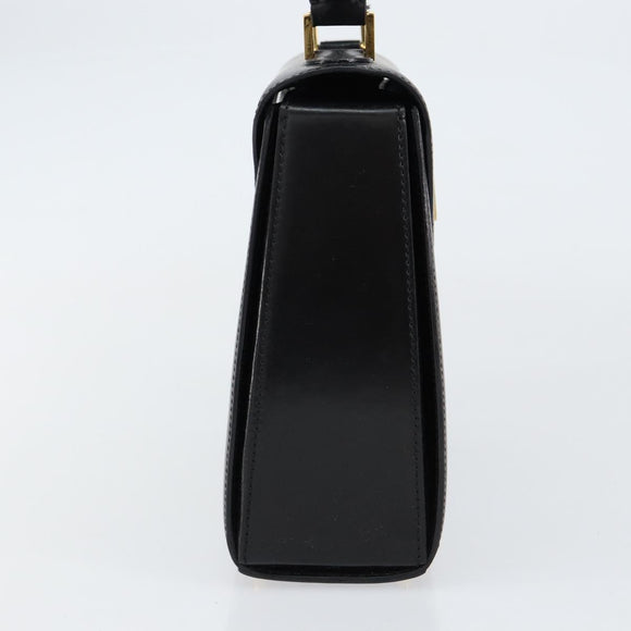 CELINE Hand Bag Leather Black Gold Auth 155321