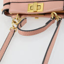 FENDI Micro Peek A Boo Hand Bag Leather 2way Pink Gold Auth 155322-8