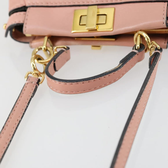 FENDI Micro Peek A Boo Hand Bag Leather 2way Pink Gold Auth 155322