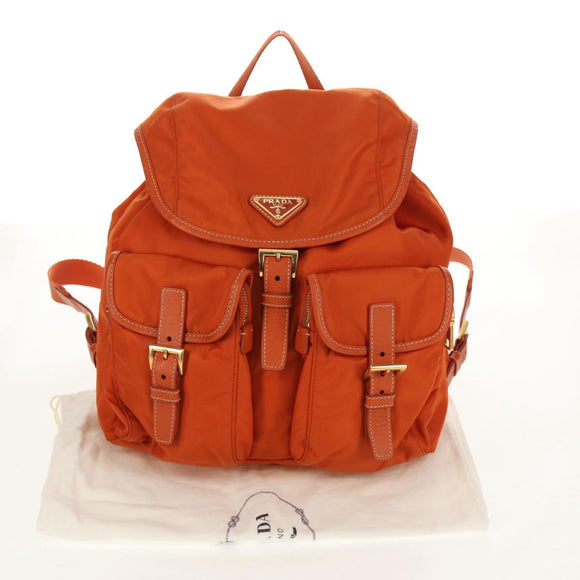 PRADA Backpack Nylon Orange Gold Auth 155325V