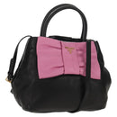 PRADA Ribbon Hand Bag Leather 2way Black Gold Auth 155326V-1