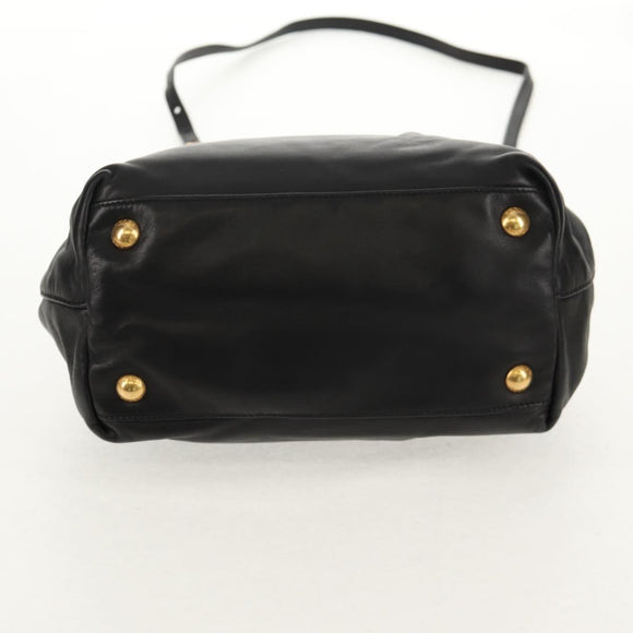 PRADA Ribbon Hand Bag Leather 2way Black Gold Auth 155326V