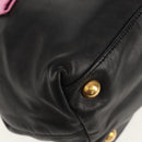 PRADA Ribbon Hand Bag Leather 2way Black Gold Auth 155326V-13