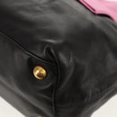 PRADA Ribbon Hand Bag Leather 2way Black Gold Auth 155326V-14