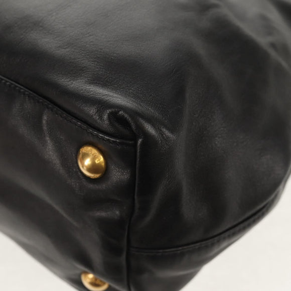 PRADA Ribbon Hand Bag Leather 2way Black Gold Auth 155326V