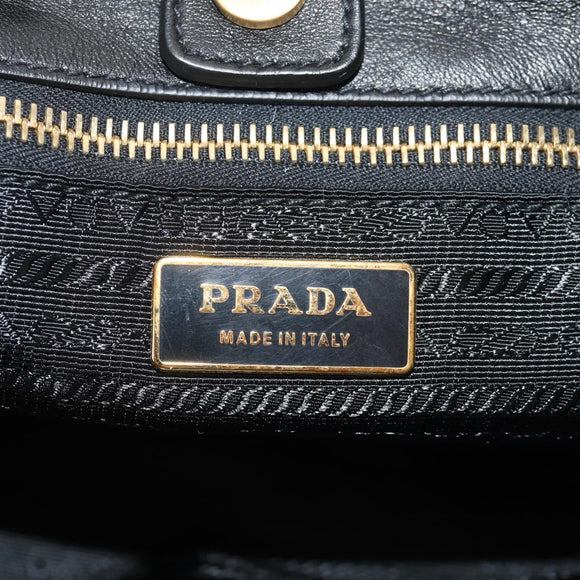 PRADA Ribbon Hand Bag Leather 2way Black Gold Auth 155326V