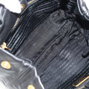 PRADA Ribbon Hand Bag Leather 2way Black Gold Auth 155326V-19