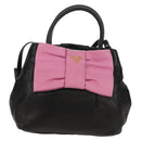 PRADA Ribbon Hand Bag Leather 2way Black Gold Auth 155326V-2