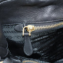 PRADA Ribbon Hand Bag Leather 2way Black Gold Auth 155326V-22