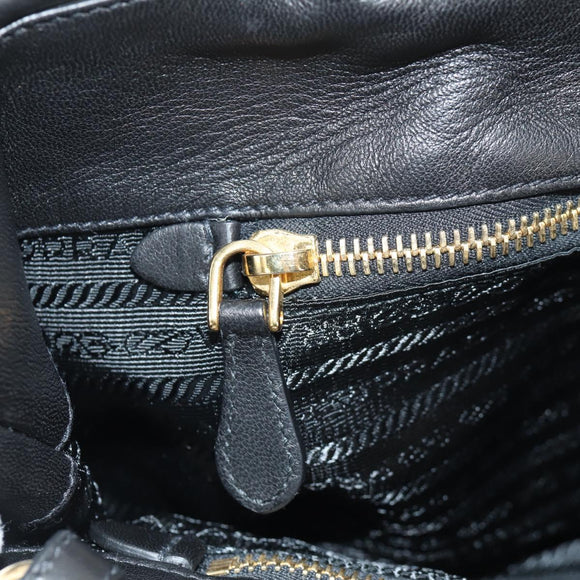 PRADA Ribbon Hand Bag Leather 2way Black Gold Auth 155326V