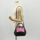 PRADA Ribbon Hand Bag Leather 2way Black Gold Auth 155326V-26