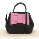 PRADA Ribbon Hand Bag Leather 2way Black Gold Auth 155326V-27