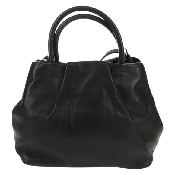 PRADA Ribbon Hand Bag Leather 2way Black Gold Auth 155326V