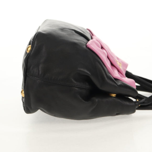 PRADA Ribbon Hand Bag Leather 2way Black Gold Auth 155326V