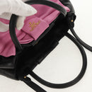 PRADA Ribbon Hand Bag Leather 2way Black Gold Auth 155326V-6