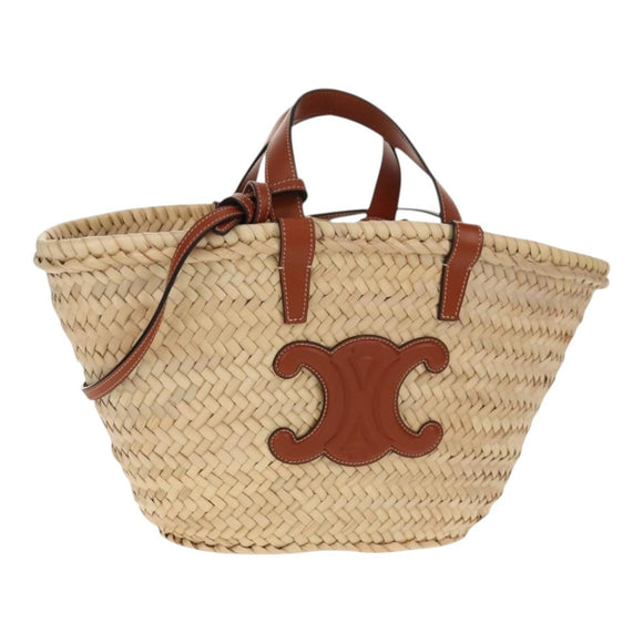 CELINE Panniers Hand Bag Raffia 2way Beige Auth 155327M