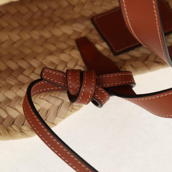 CELINE Panniers Hand Bag Raffia 2way Beige Auth 155327M