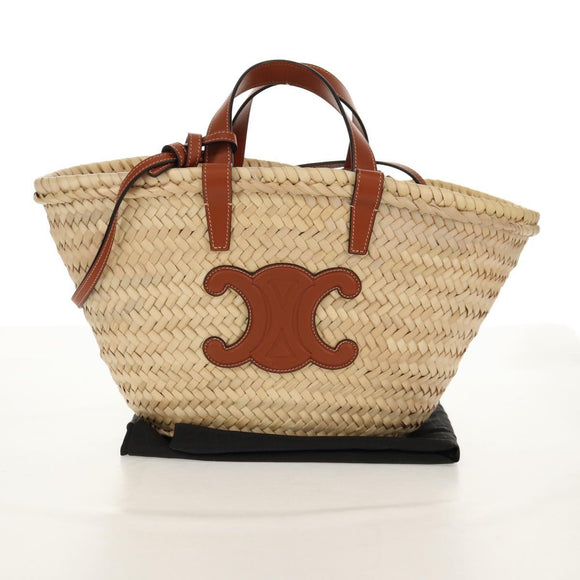 CELINE Panniers Hand Bag Raffia 2way Beige Auth 155327M