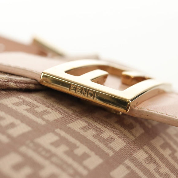 FENDI Zucchino Canvas Mamma Baguette Shoulder Bag Gold Pink Auth 155341V