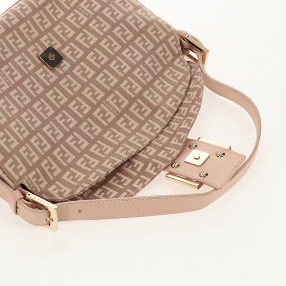 FENDI Zucchino Canvas Mamma Baguette Shoulder Bag Gold Pink Auth 155341V