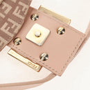 FENDI Zucchino Canvas Mamma Baguette Shoulder Bag Gold Pink Auth 155341V-18