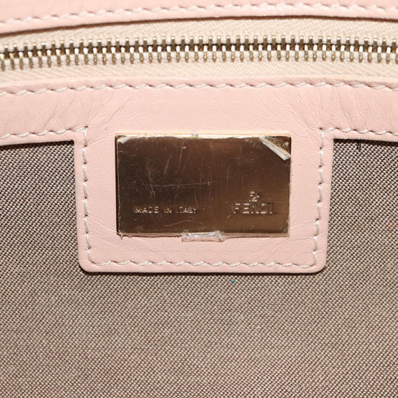 FENDI Zucchino Canvas Mamma Baguette Shoulder Bag Gold Pink Auth 155341V